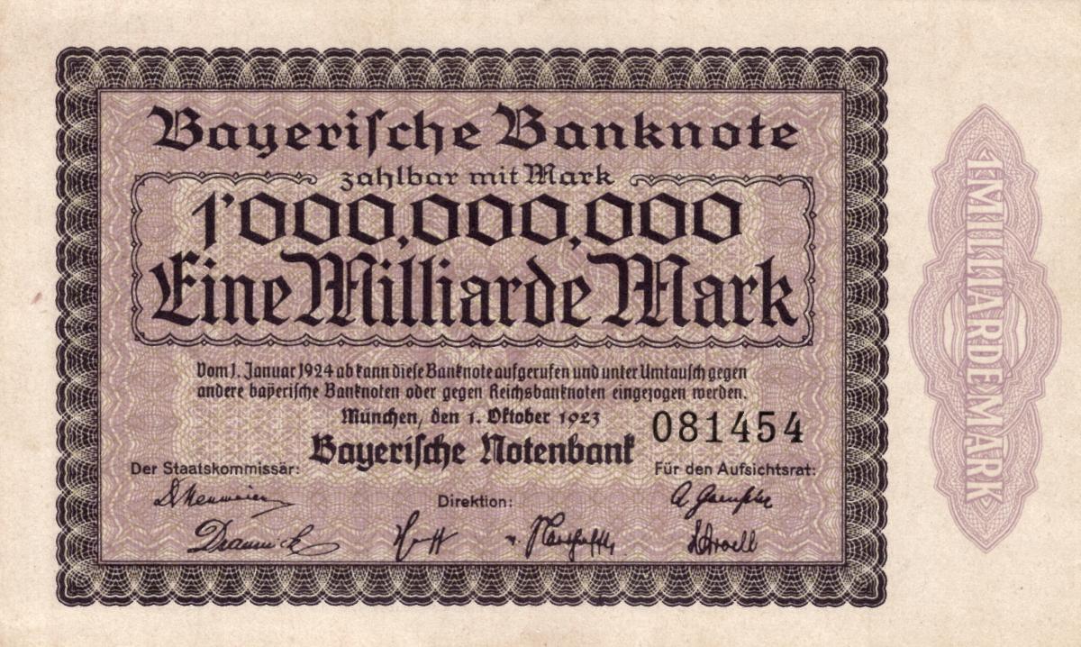 Front of German States pS936a: 1000000000 Mark from 1923