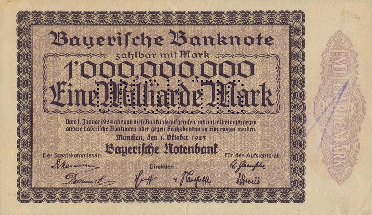 Front of German States pS936s: 1000000000 Mark from 1923