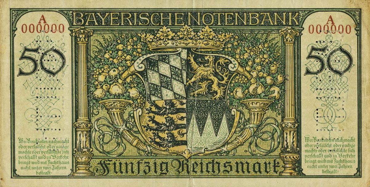 Back of German States pS941s: 50 Reichsmark from 1924
