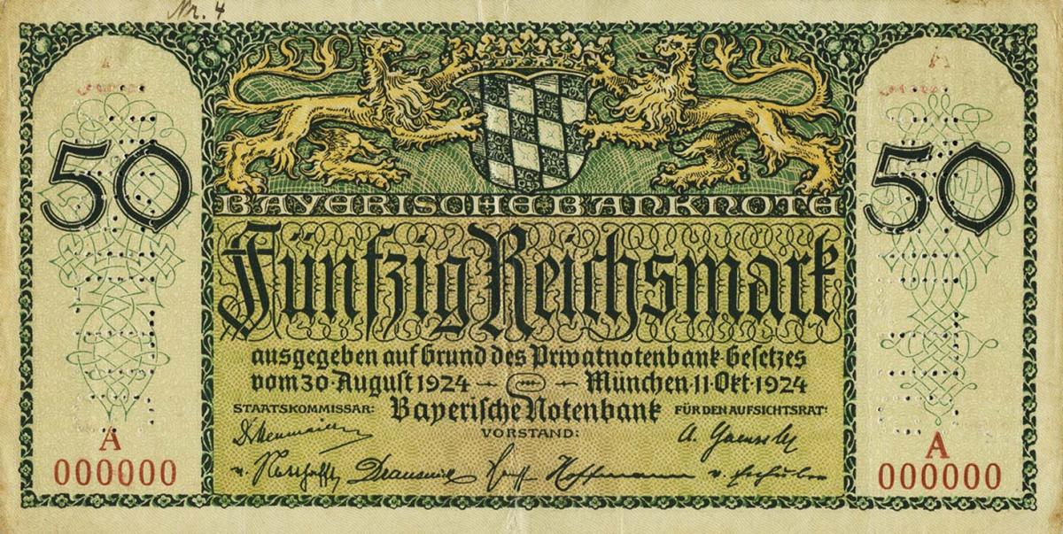 Front of German States pS941s: 50 Reichsmark from 1924