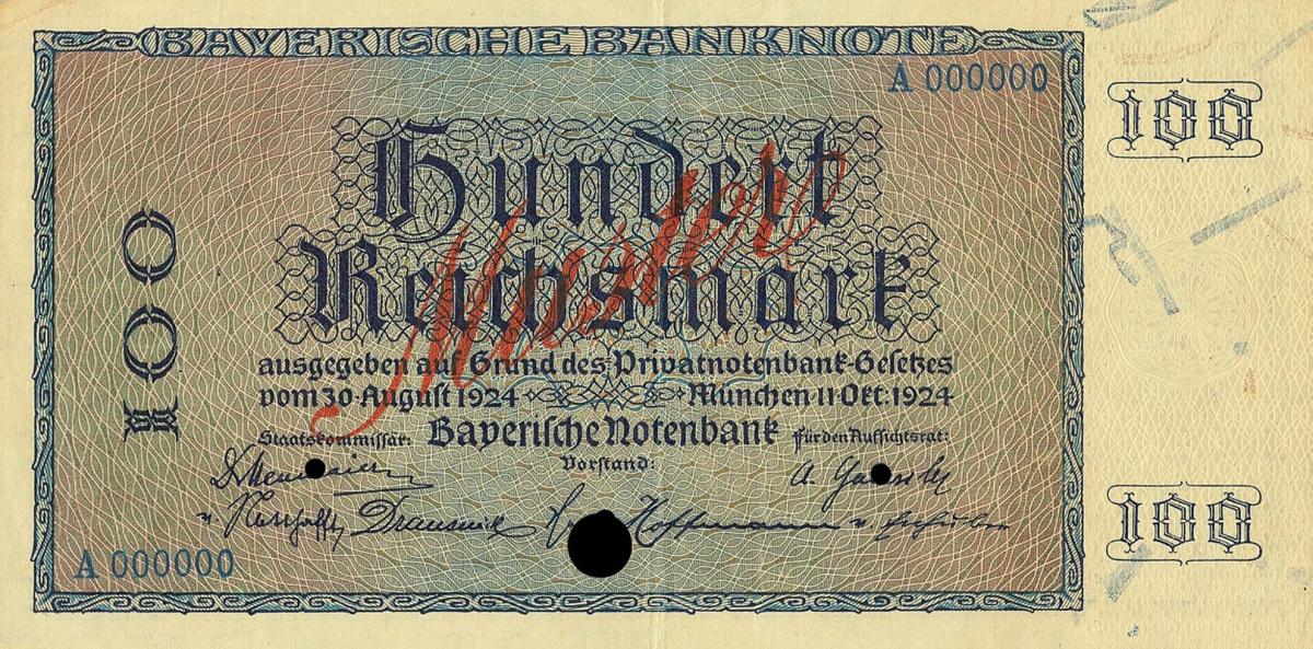 Front of German States pS942s: 100 Reichsmark from 1924