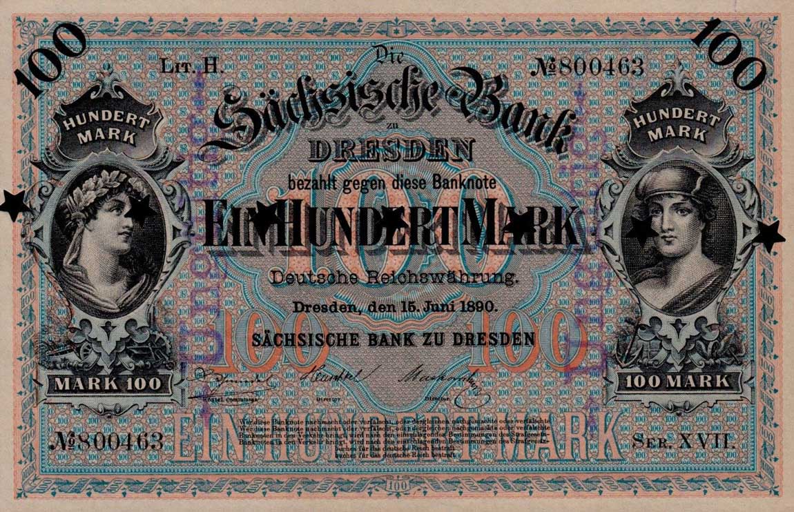 Front of German States pS952a: 100 Mark from 1890