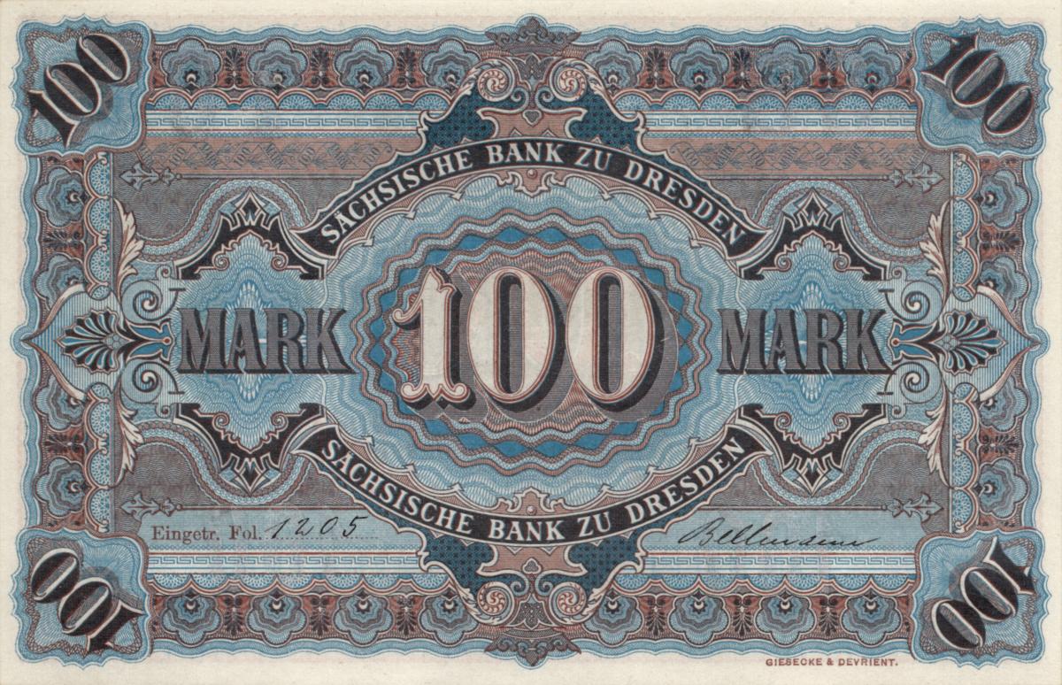 Back of German States pS952b: 100 Mark from 1911