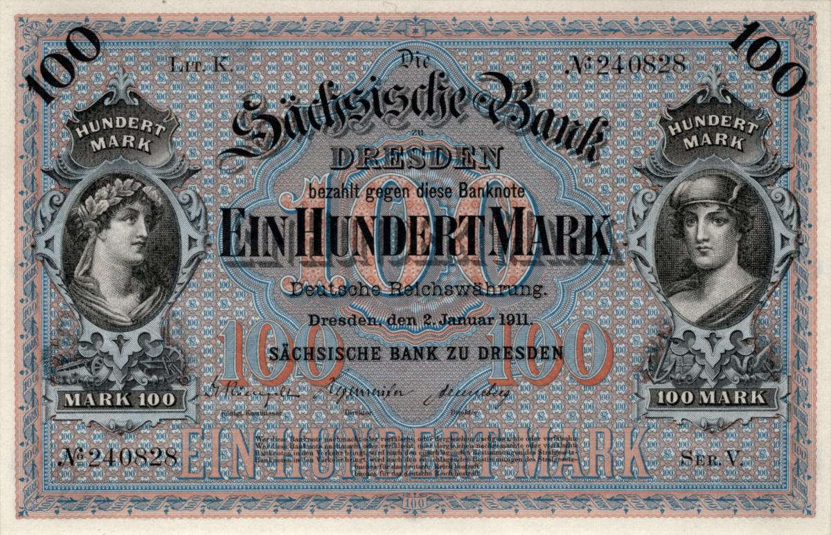 Front of German States pS952b: 100 Mark from 1911