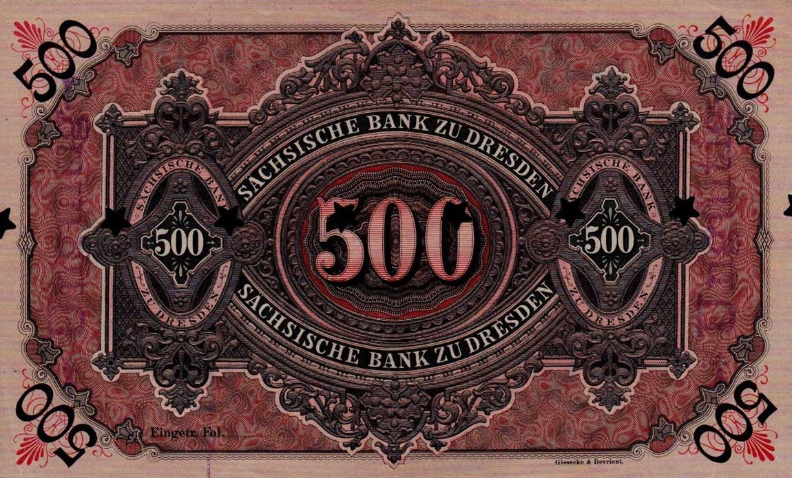 Back of German States pS953a: 500 Mark from 1890