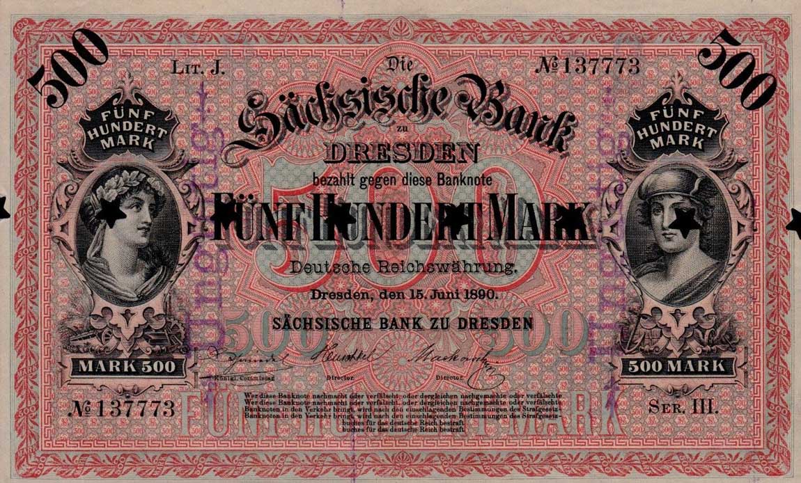 Front of German States pS953a: 500 Mark from 1890