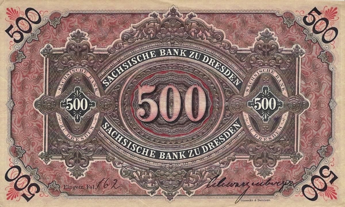 Back of German States pS953b: 500 Mark from 1911