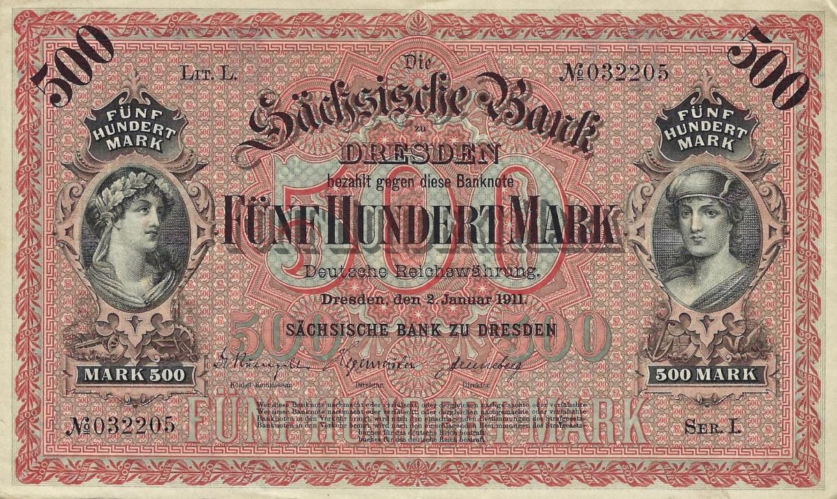 Front of German States pS953b: 500 Mark from 1911