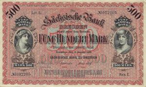 pS953b from German States: 500 Mark from 1911