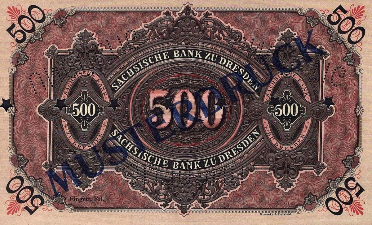 Back of German States pS953s: 500 Mark from 1890