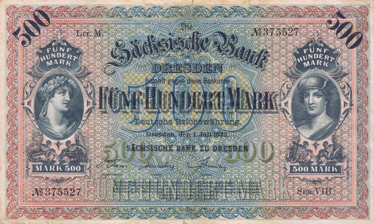 Front of German States pS954a: 500 Mark from 1922