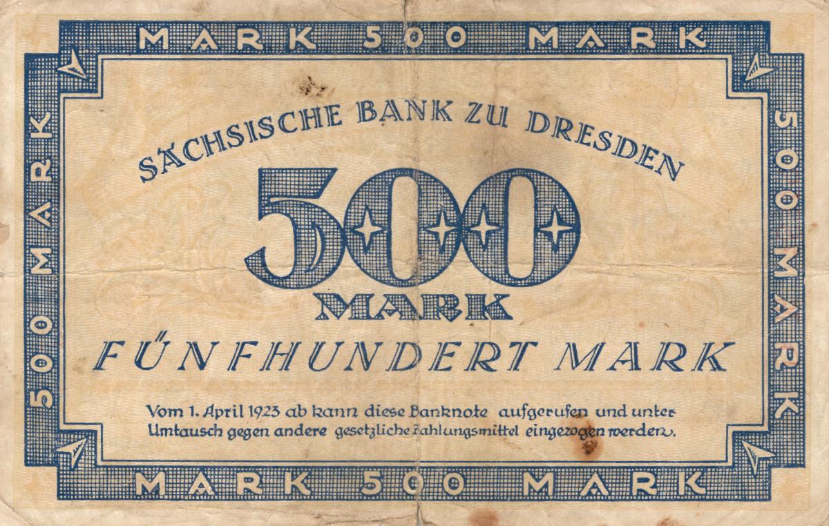 Back of German States pS955: 500 Mark from 1922