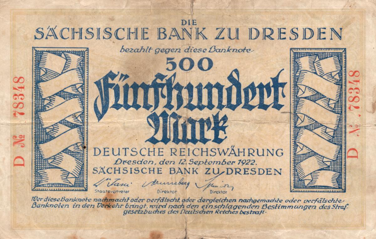 Front of German States pS955: 500 Mark from 1922