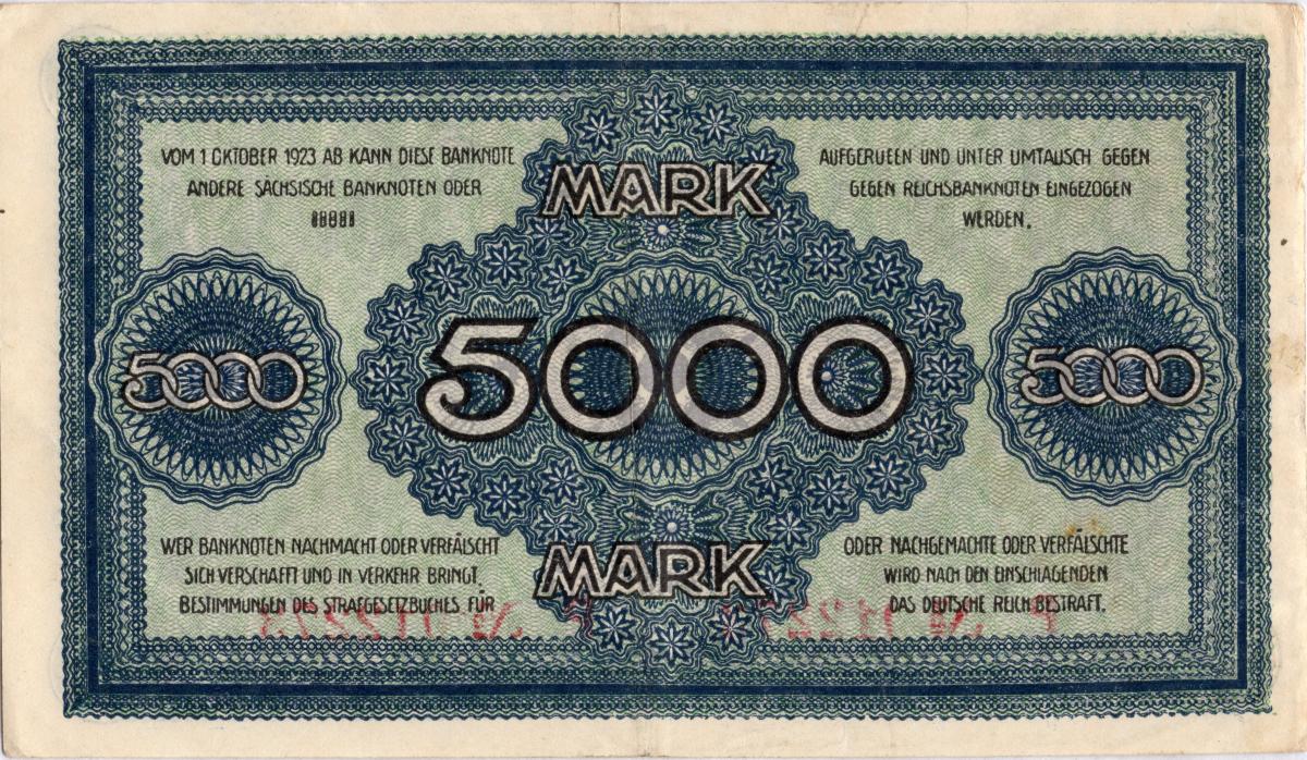 Back of German States pS957: 5000 Mark from 1923