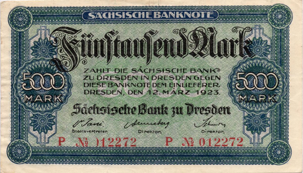 Front of German States pS957: 5000 Mark from 1923