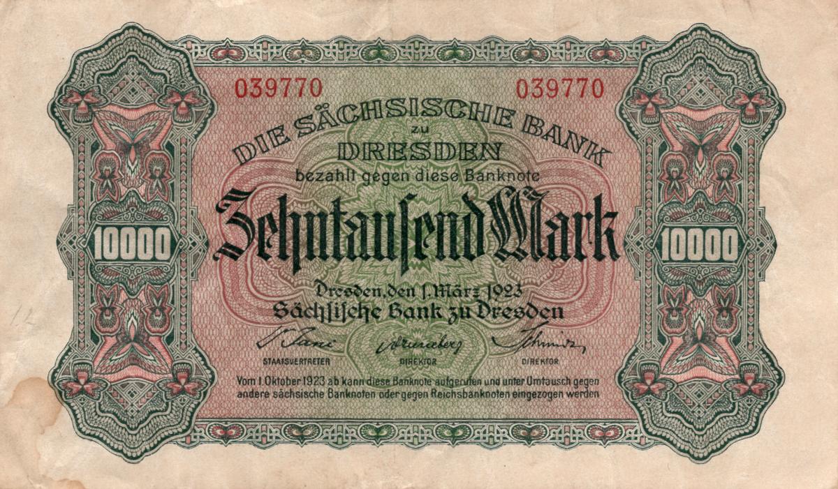 Front of German States pS958: 10000 Mark from 1923