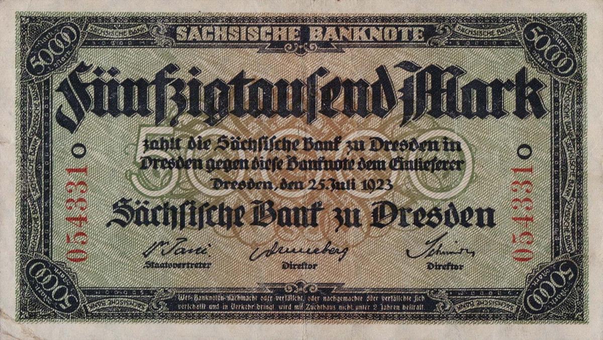 Front of German States pS959: 50000 Mark from 1923