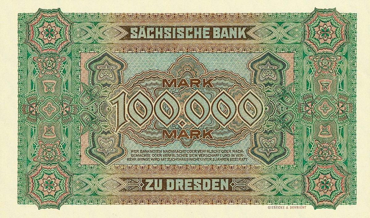 Back of German States pS960: 100000 Mark from 1923