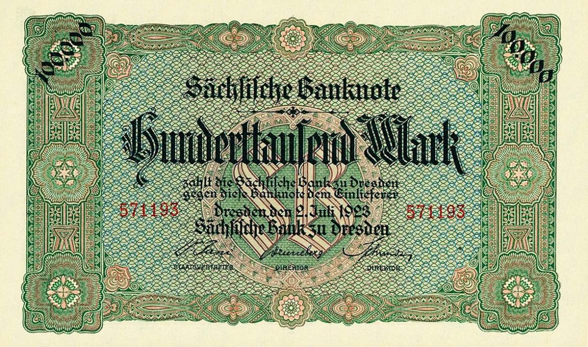 Front of German States pS960: 100000 Mark from 1923