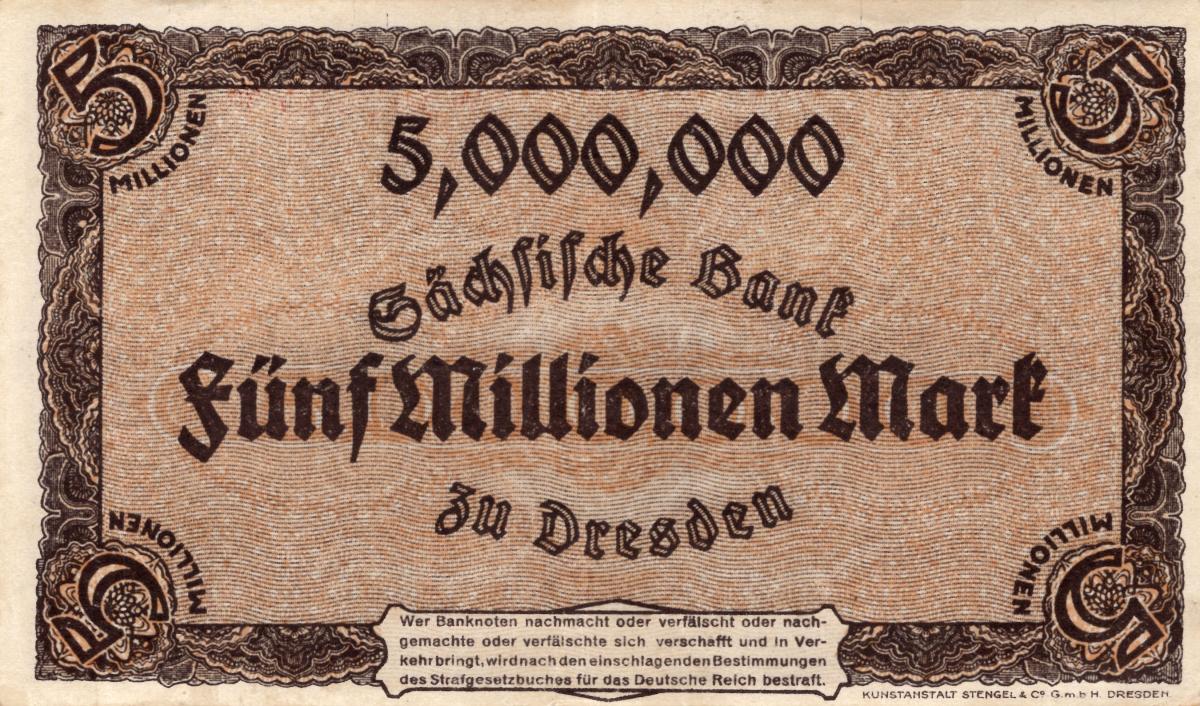 Back of German States pS964: 5000000 Mark from 1923