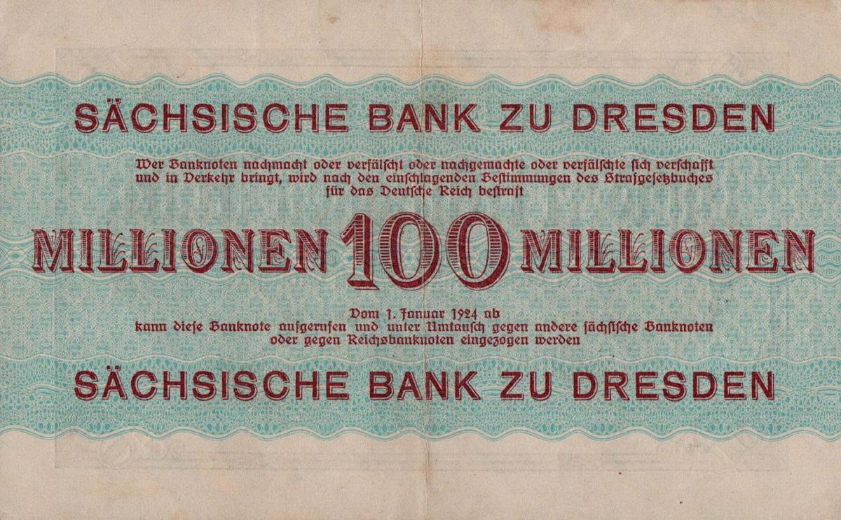 Back of German States pS965: 100000000 Mark from 1923