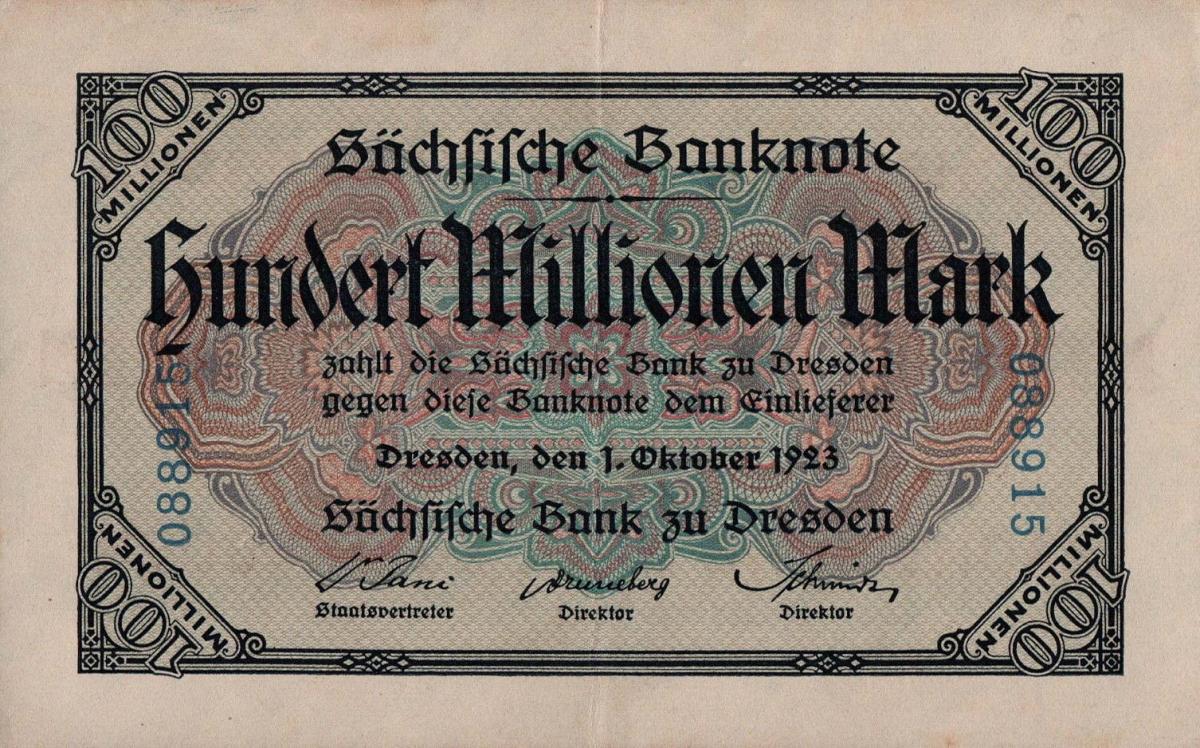 Front of German States pS965: 100000000 Mark from 1923