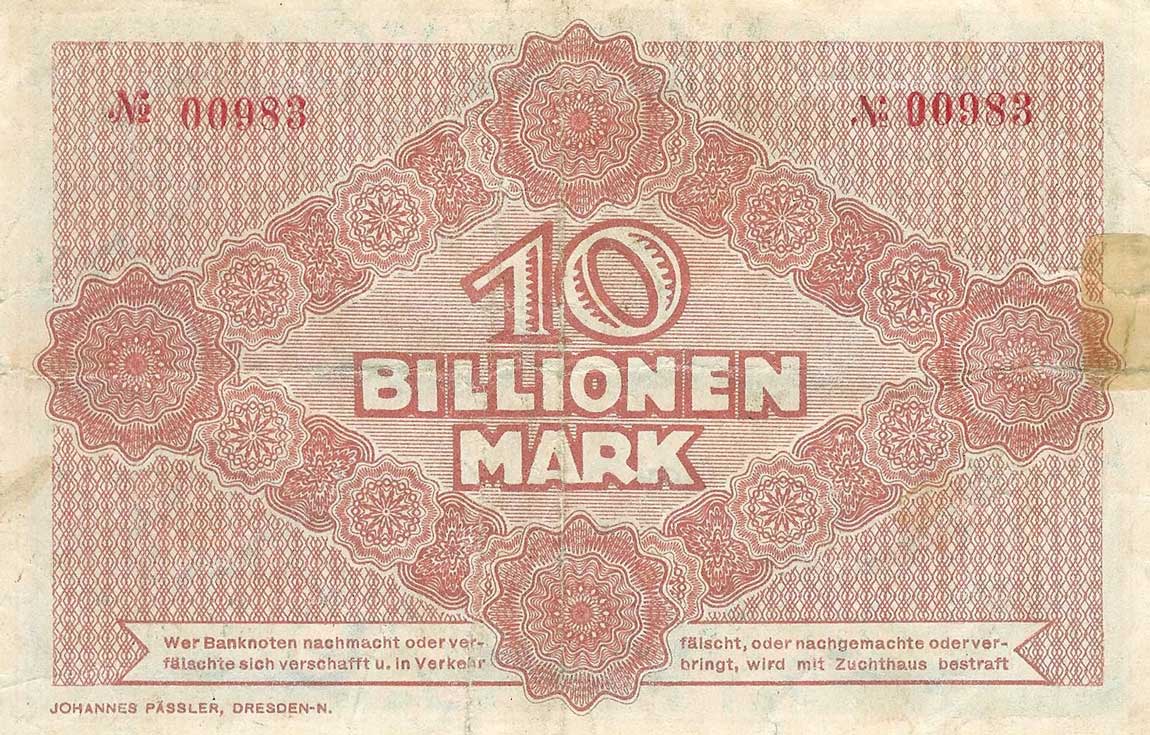 Back of German States pS969: 10000000000000 Mark from 1923