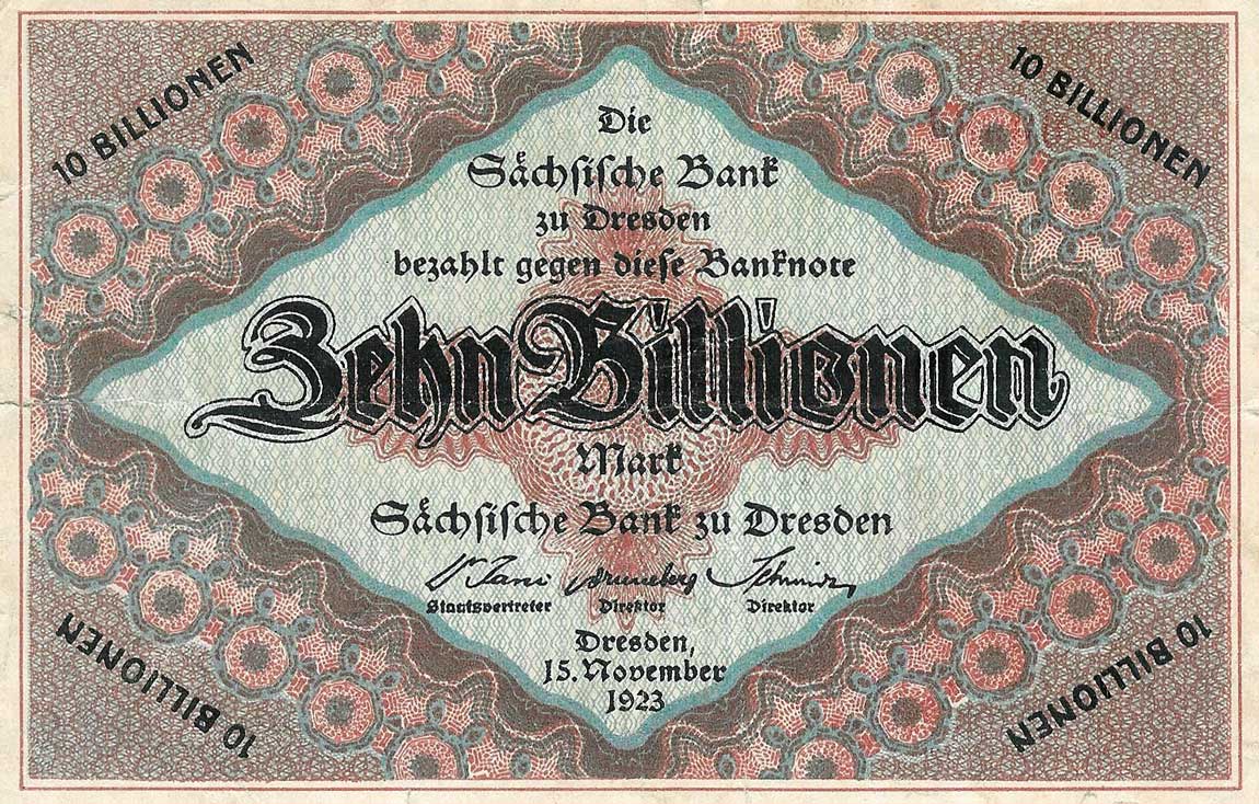 Front of German States pS969: 10000000000000 Mark from 1923