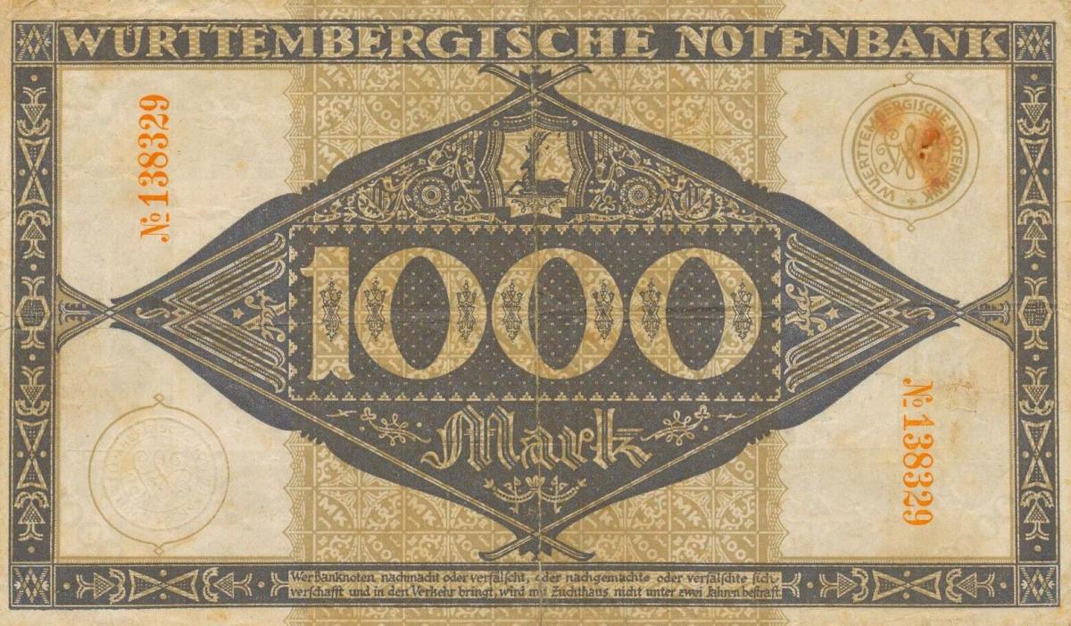 Back of German States pS981: 1000 Mark from 1922