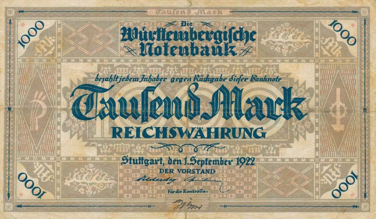 Front of German States pS981: 1000 Mark from 1922