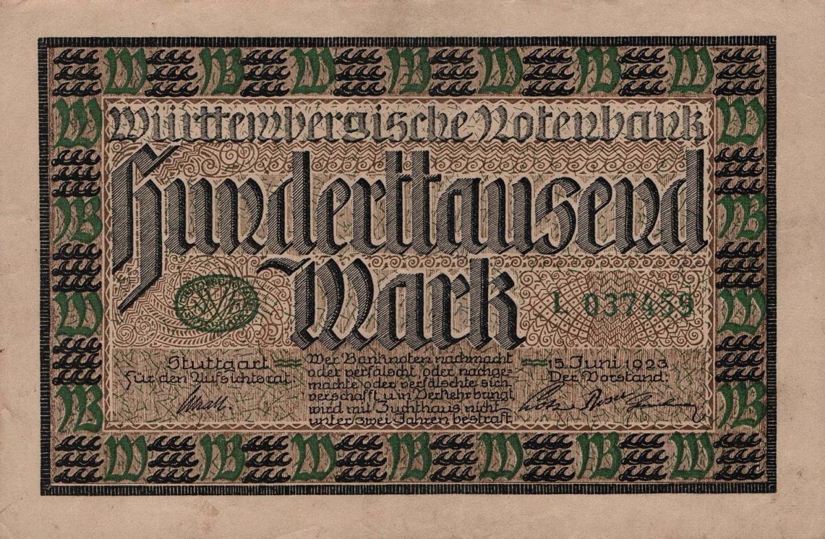 Front of German States pS985: 100000 Mark from 1923