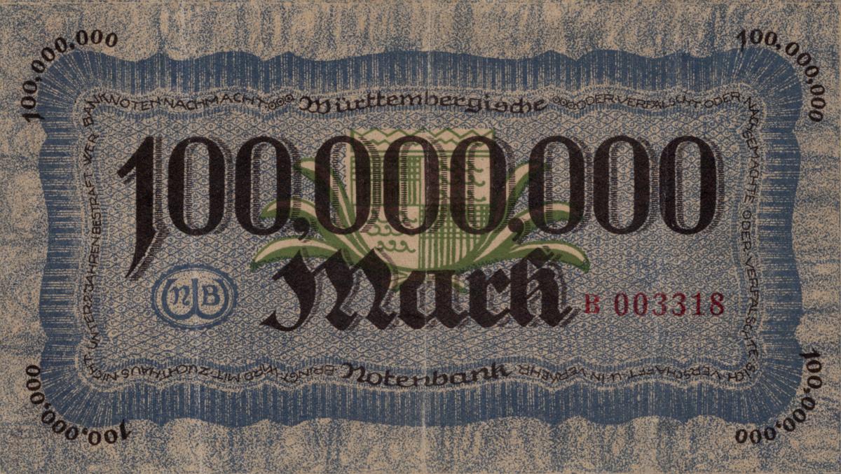 Back of German States pS989: 100000000 Mark from 1923