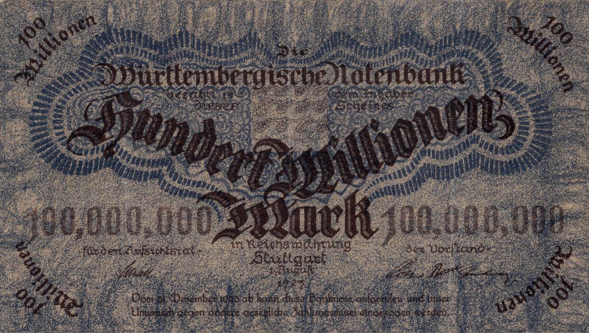 Front of German States pS989: 100000000 Mark from 1923