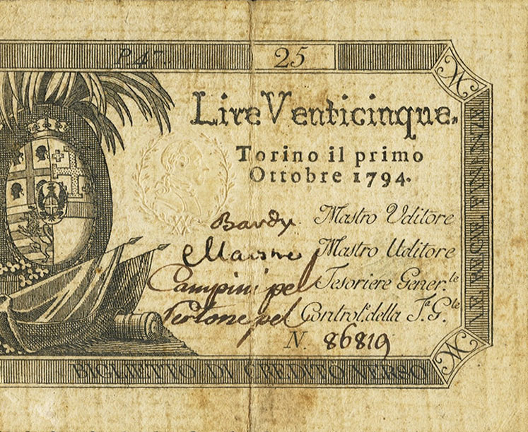 Front of Italian States pS126a: 25 Lire from 1793