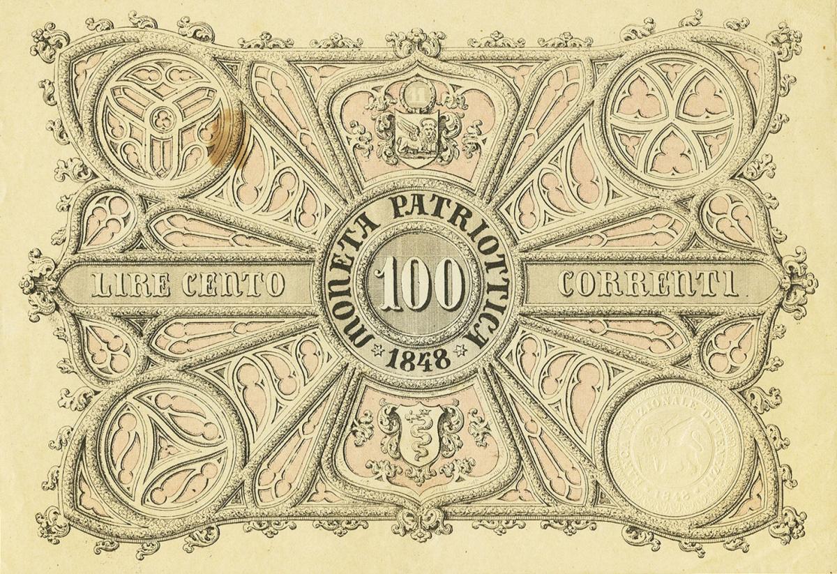 Front of Italian States pS190: 100 Lire from 1848