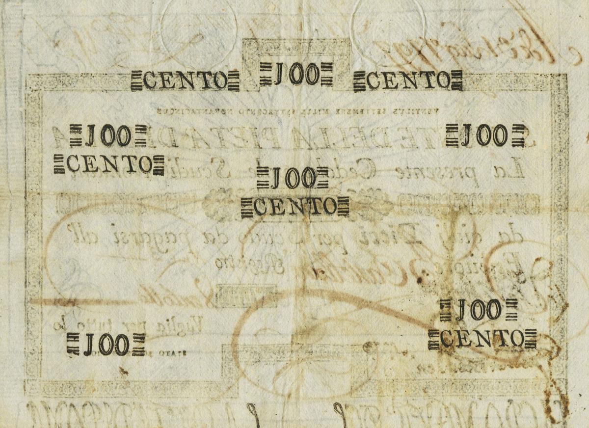 Back of Italian States pS358: 100 Scudi from 1786