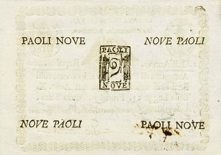 Back of Italian States pS539: 9 Paoli from 1798