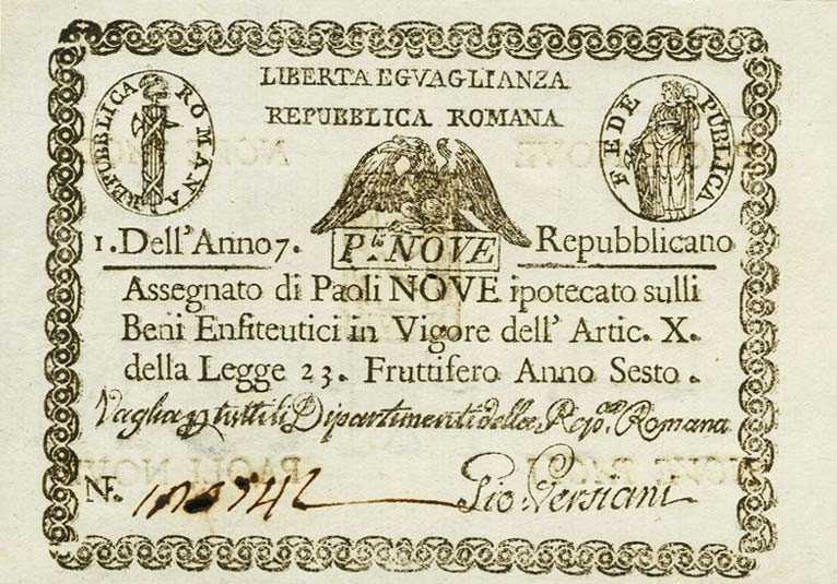 Front of Italian States pS539: 9 Paoli from 1798