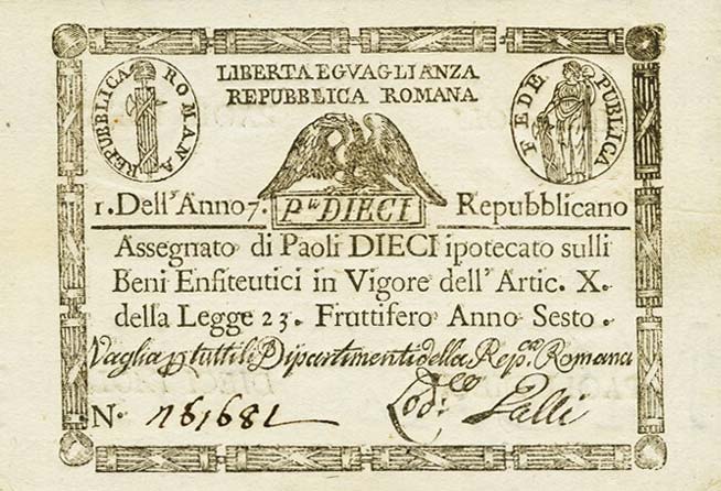 Front of Italian States pS540a: 10 Paoli from 1798