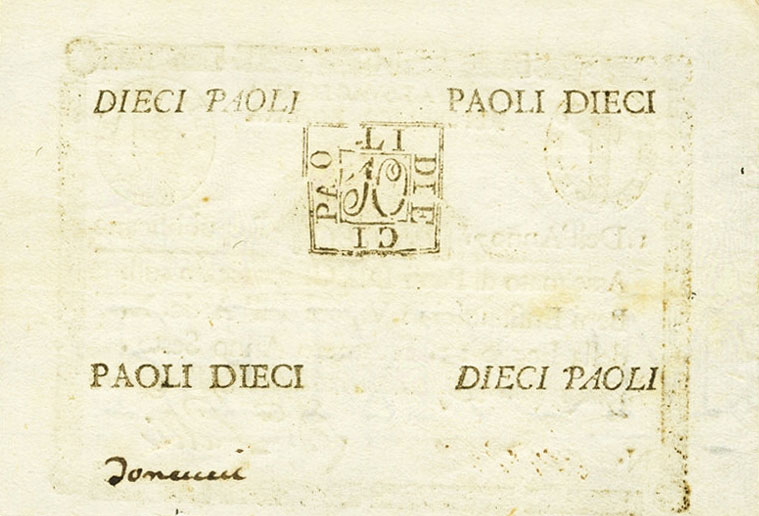 Back of Italian States pS540c: 10 Paoli from 1798