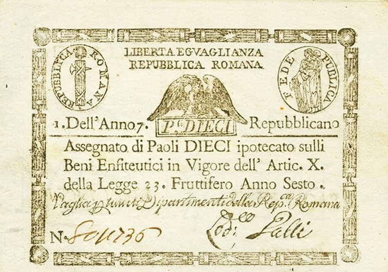 Front of Italian States pS540c: 10 Paoli from 1798