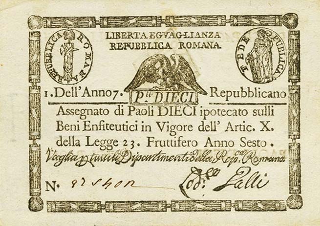 Front of Italian States pS540d: 10 Paoli from 1798