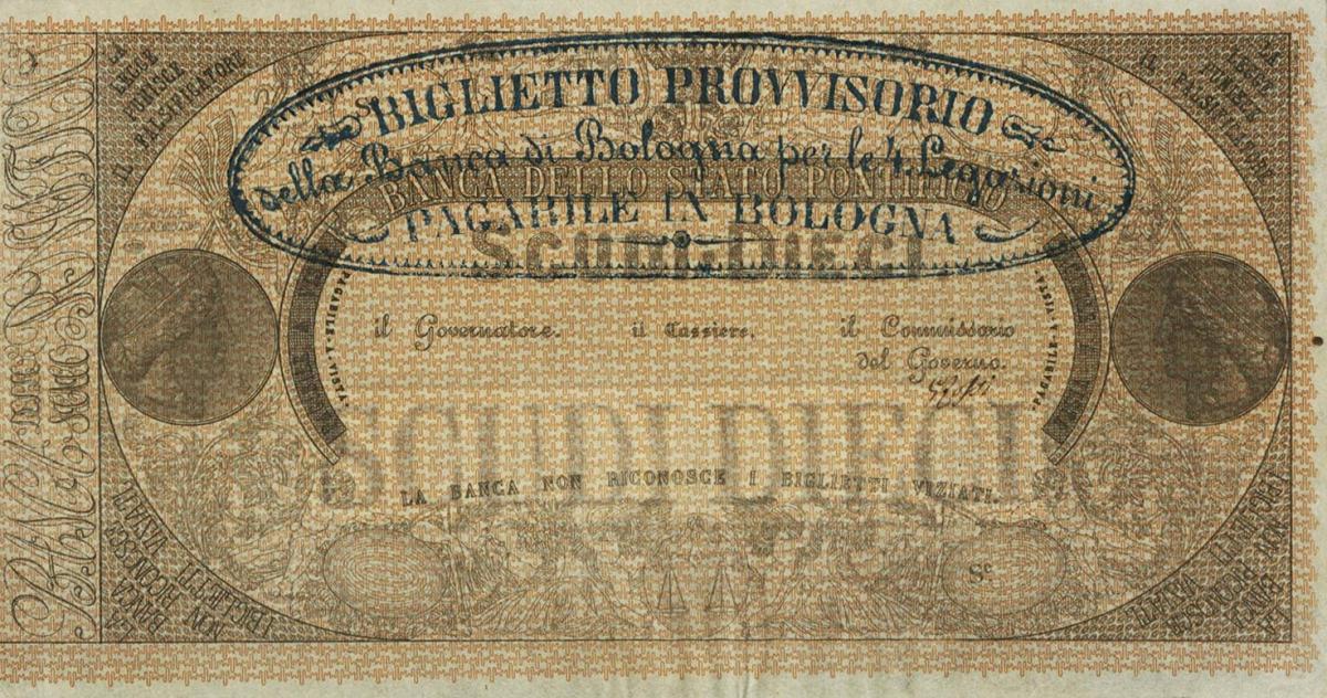 Front of Italian States pS671r: 10 Scudi from 1855