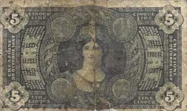 Back of Italian States pS734: 5 Lire from 1867