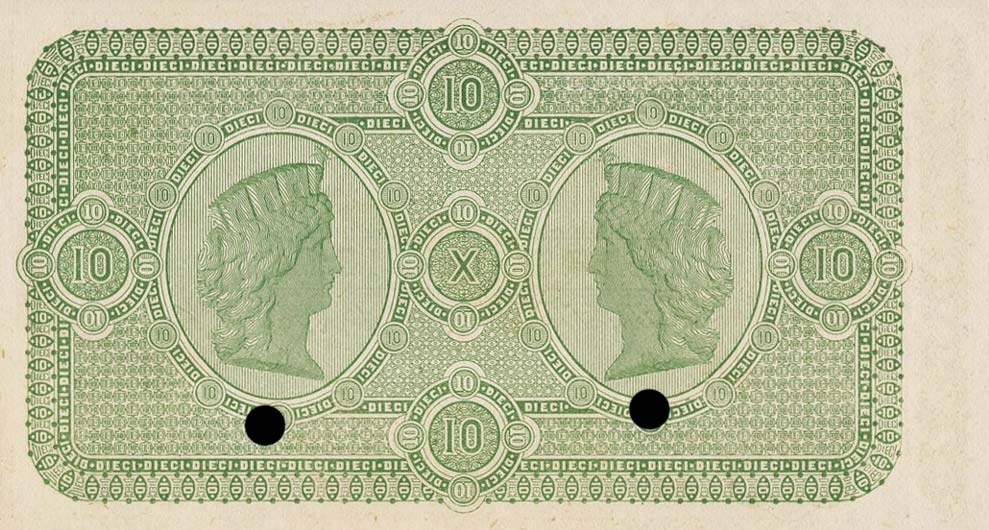 Back of Italian States pS755ct: 10 Lire from 1873