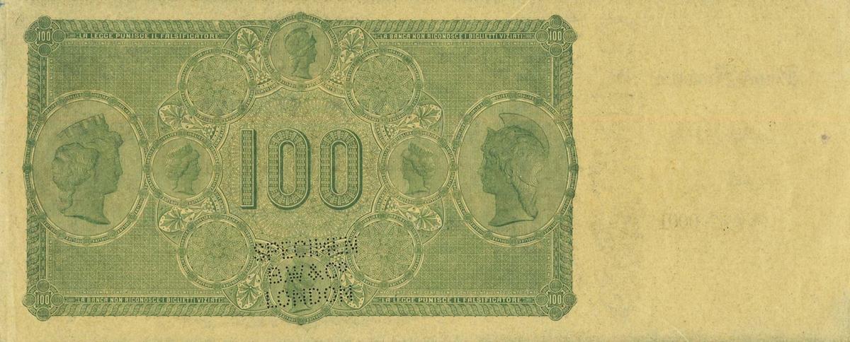 Back of Italian States pS799s: 100 Lire from 1872