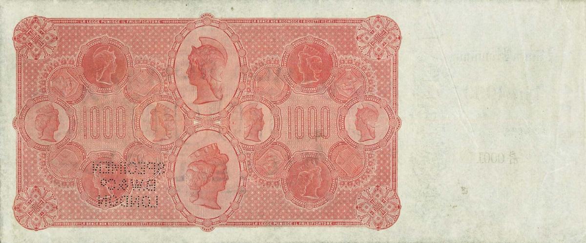 Back of Italian States pS802s: 1000 Lire from 1872