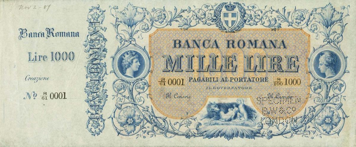 Front of Italian States pS802s: 1000 Lire from 1872