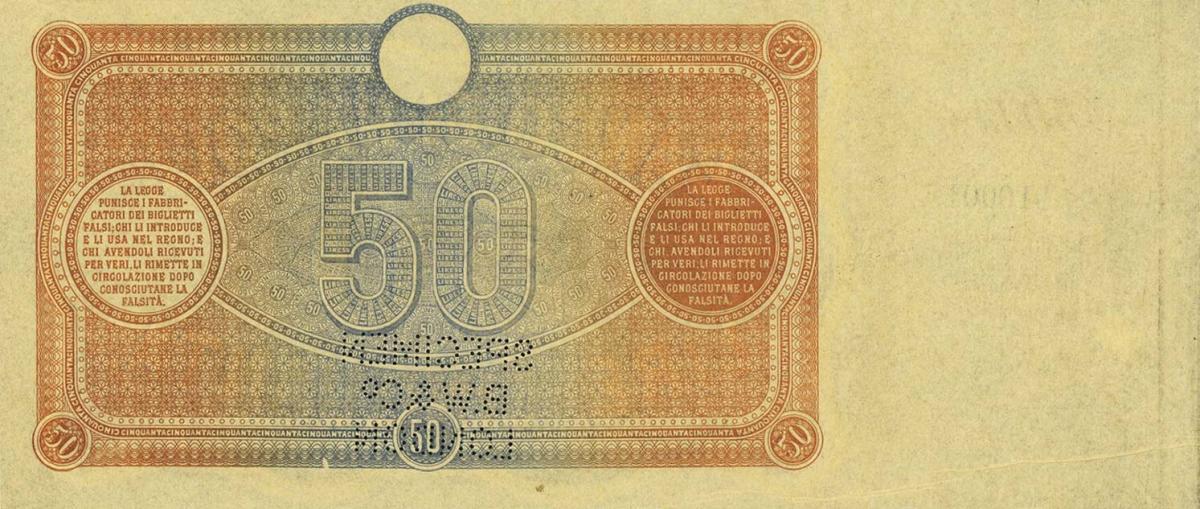 Back of Italian States pS844s: 50 Lire from 1877