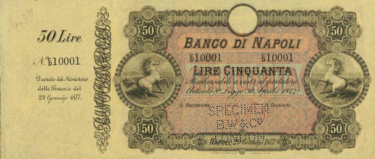 Front of Italian States pS844s: 50 Lire from 1877